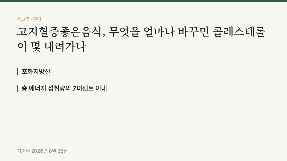 고지혈증좋은음식, 무엇을 얼마나 바꾸면 콜레스테롤이 몇 내려가나 — 핵심 요약: 포화지방산, 총 에너지 섭취량의 7퍼센트 이내