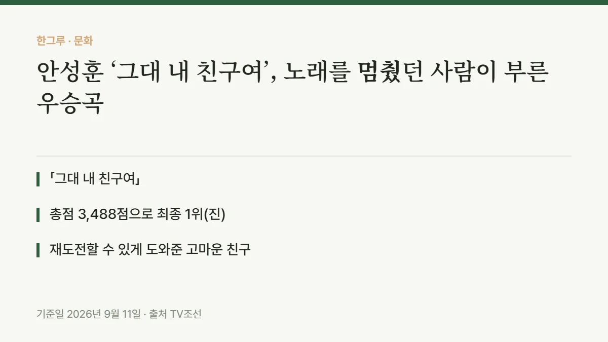 안성훈 ‘그대 내 친구여’, 노래를 멈췄던 사람이 부른 우승곡 — 핵심 요약