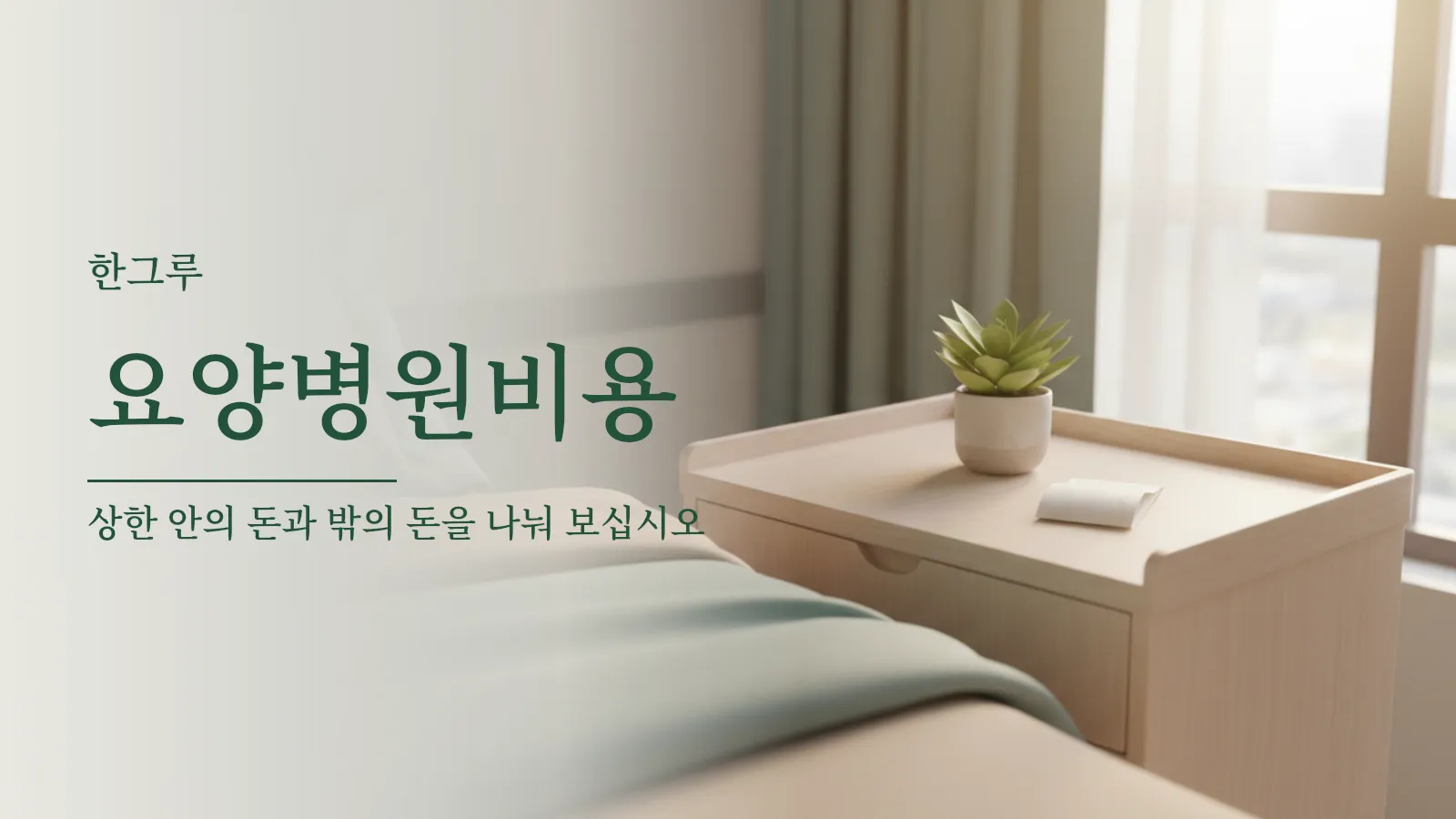 요양병원비용 대표 이미지 — 병실 머리맡 탁자와 작은 화분