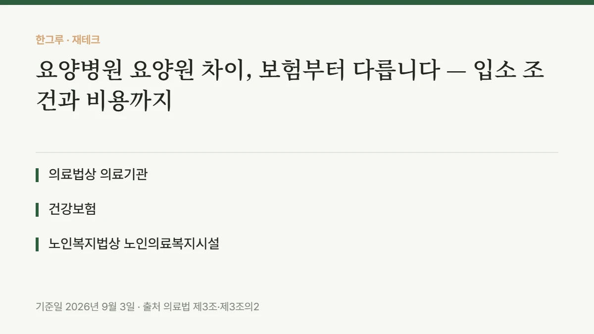 요양병원 요양원 차이, 보험부터 다릅니다 — 입소 조건과 비용까지 — 핵심 요약