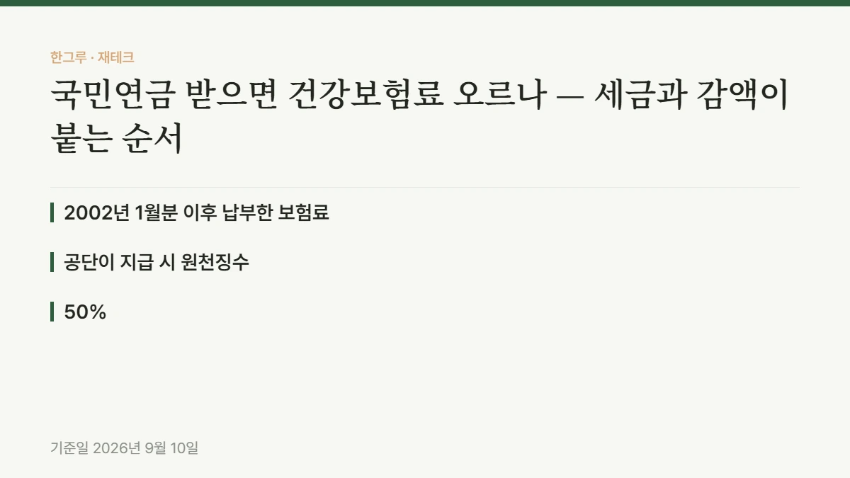국민연금 받으면 건강보험료 오르나 — 세금과 감액이 붙는 순서 — 핵심 요약: 2002년 1월분 이후 납부한 보험료, 공단이 지급 시 원천징수, 50%