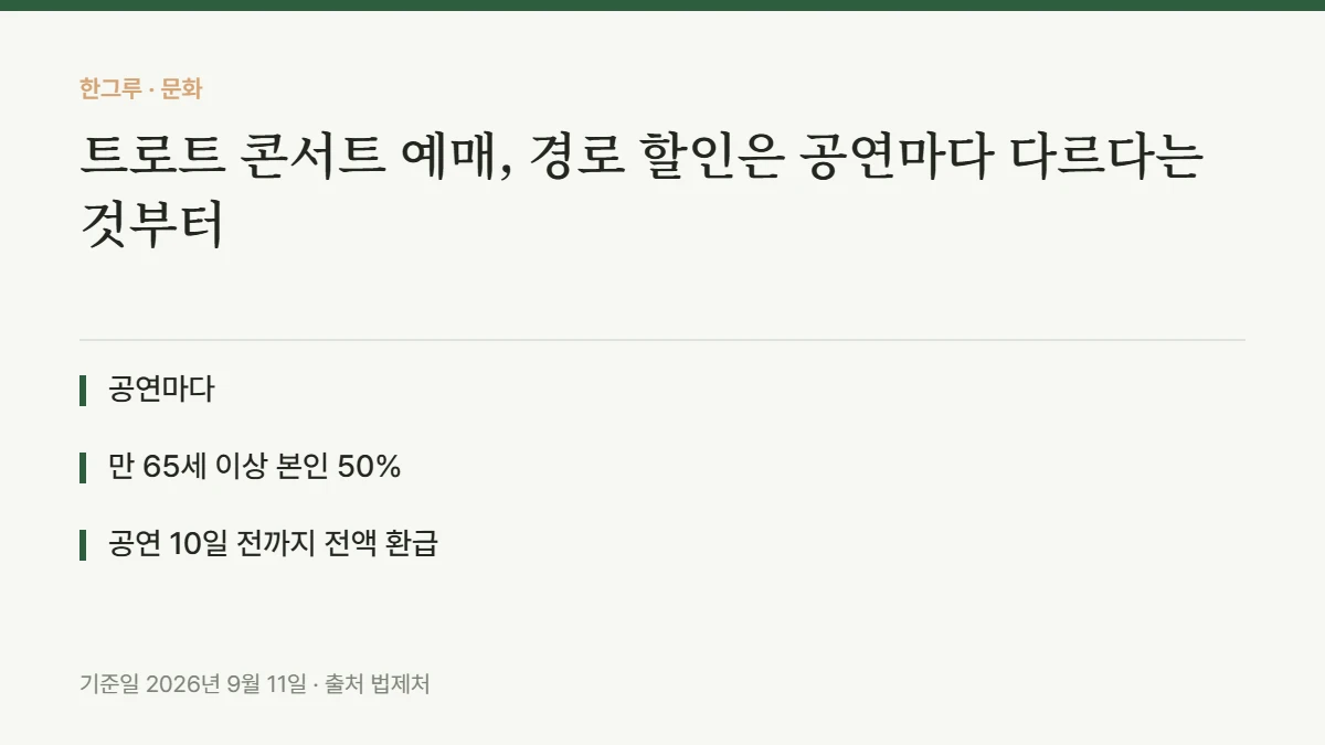 트로트 콘서트 예매, 경로 할인은 공연마다 다르다는 것부터 — 핵심 요약