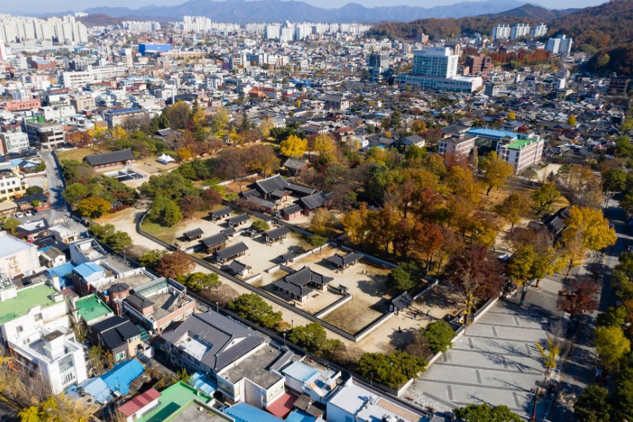 하늘에서 본 경기전과 한옥마을